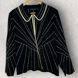 Ming Wang Black Geometric Print Blazer‎ Jacket Womens Size XL Bling Party Coat